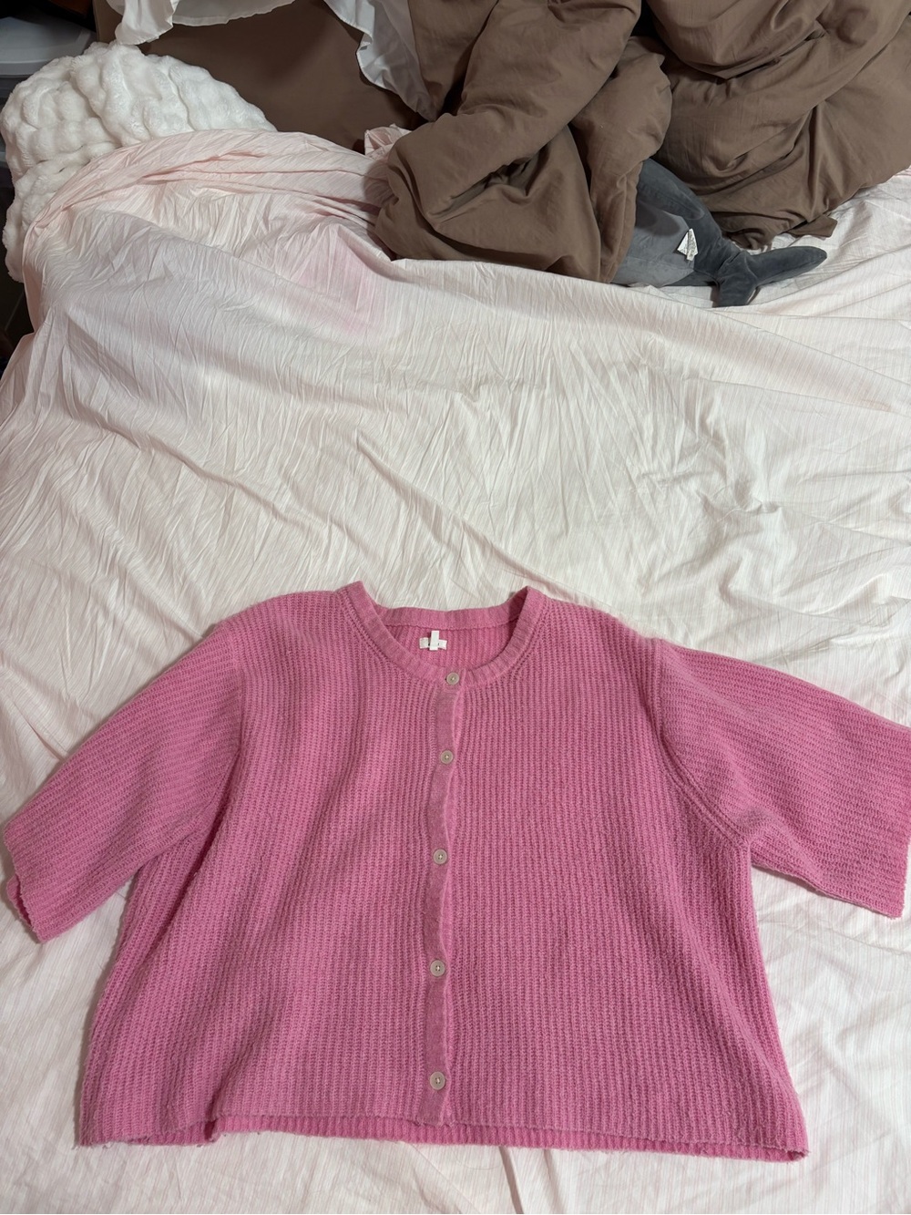 aerie Pink Button-Front Knit Cardigan